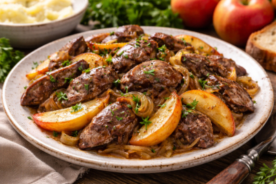 Никогда бы не додумалась добавить это: печень по-необычному, томленая с луком и яблоками. Это шедевр &mdash; обязательно попробуйте